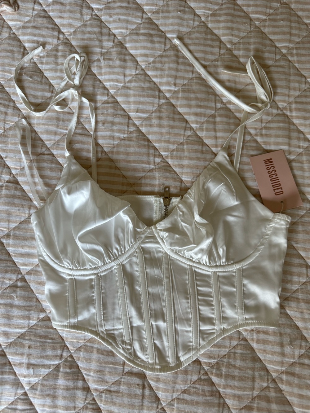 Missguided Cream Satin Corset Crop Top
